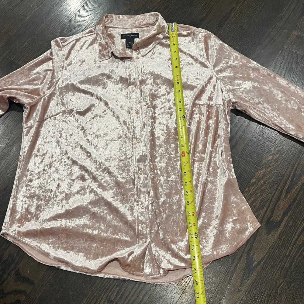 INVESTMENTS Crushed Velvet Button Down Shirt Rose‎ Pink Long Sleeve Plus Size 1X - Picture 5 of 7